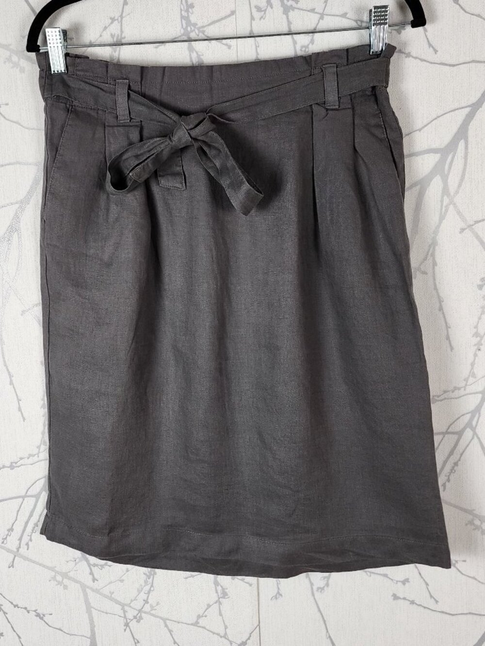 Ellen Tracy Gray 100% Linen Tie Elastic Waist Pencil Skirt